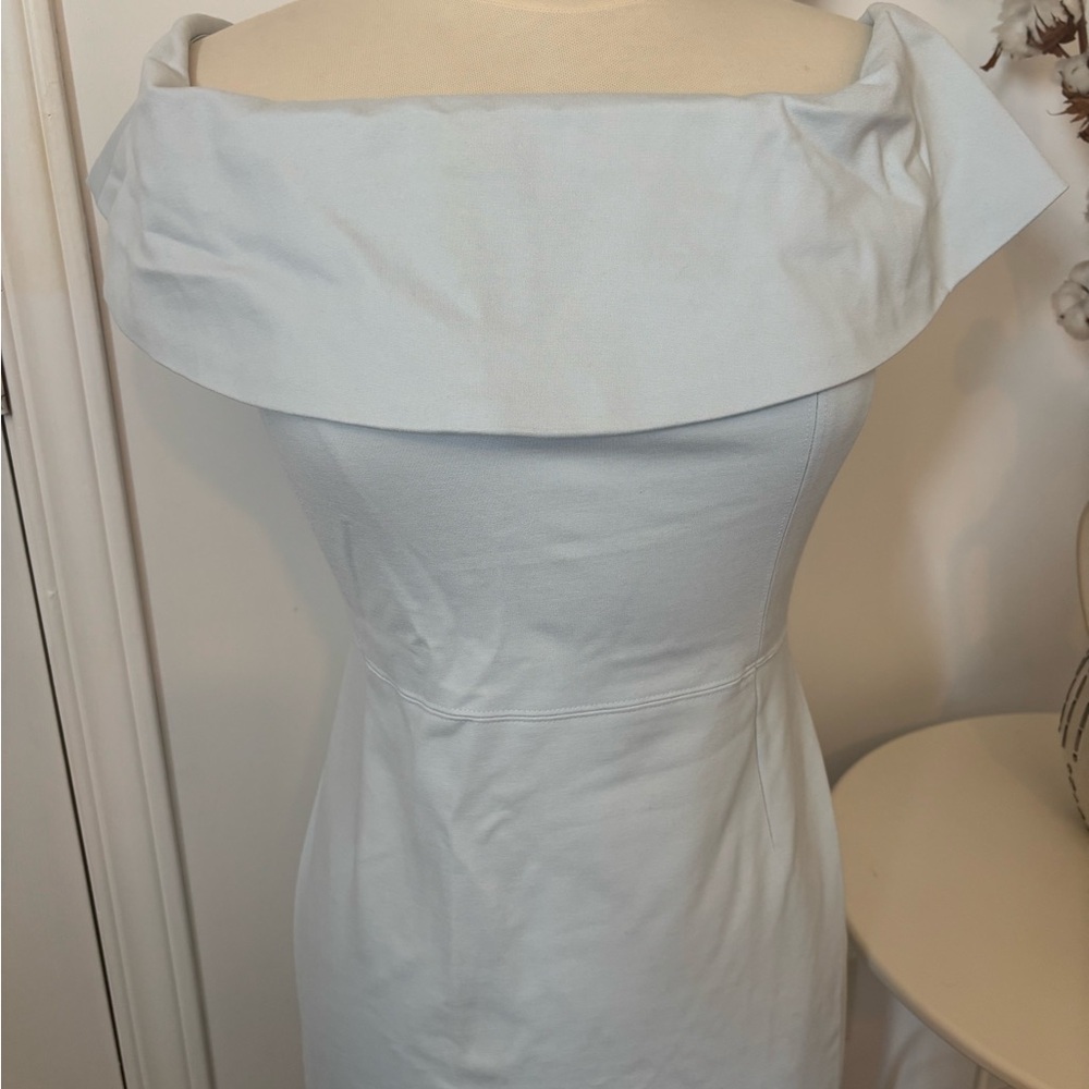 Babaton Strapless Fold-Over Light Blue Dress